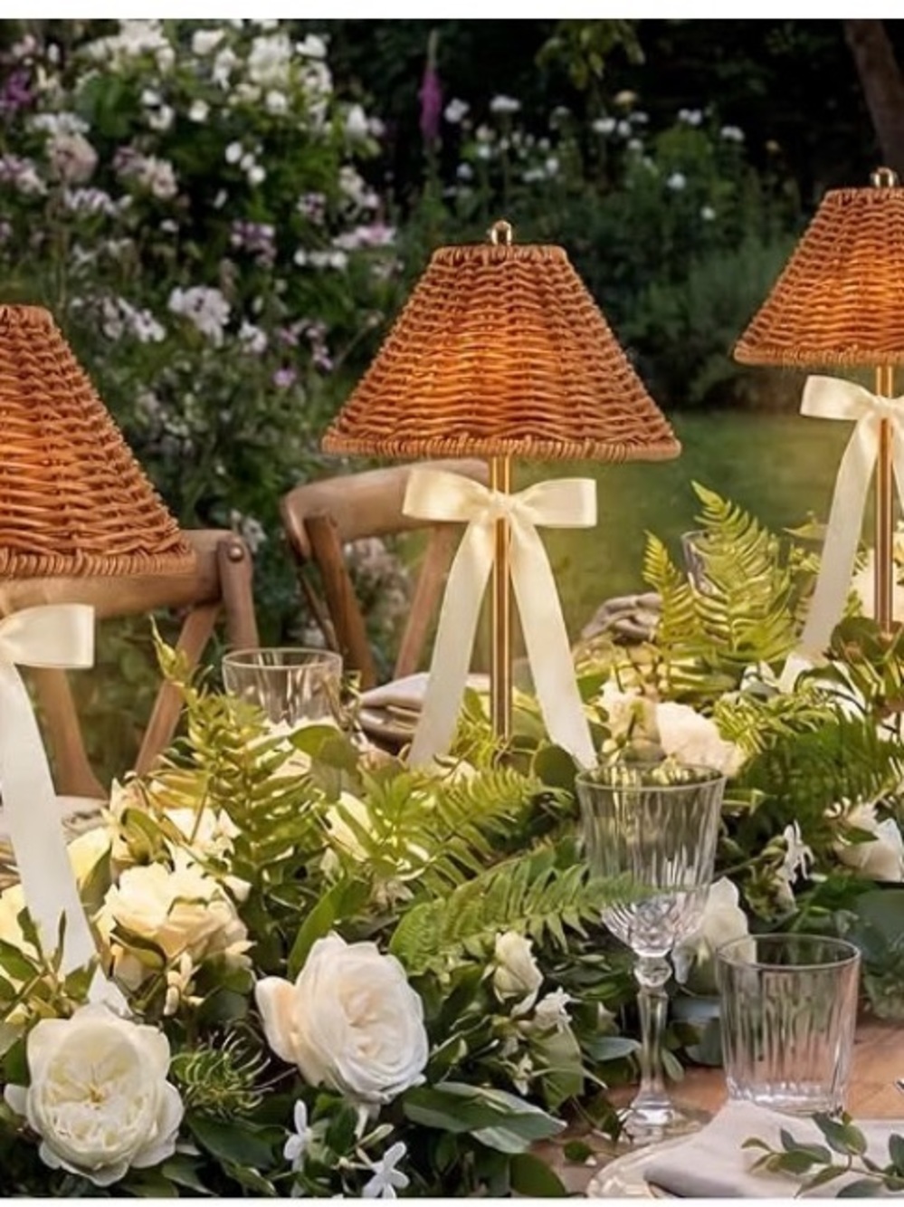 Wicker Shade Table Lamp with Cream Ribbon Accent - Home Dining- set of 4